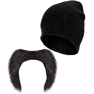 Biker Overskæg & Hue Sort