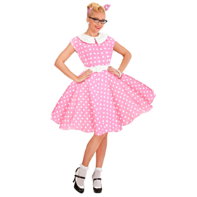 50'er Diner Kjole Kostume Lyserød