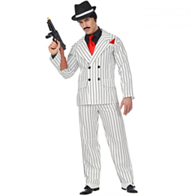 Stribet Gangster Kostume Sort/Hvid