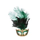 Venedig Maske Med Fjer Grøn
