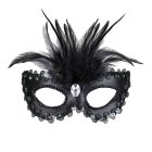 Venedig Maske Med Fjer Sort