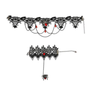 Edderkop Choker & Armbånd Sort/Rød