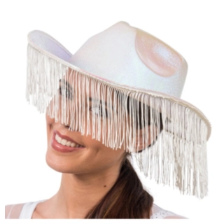 Glitrende Cowboyhat Med Frynser Hvid