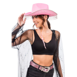 Rhinsten Cowboyhat Lyserød