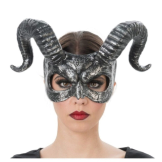 Dæmon Maske Med Horn Sølv