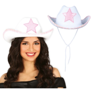 Cowgirl Stjerne Cowboyhat Hvid/Lyserød