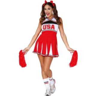 USA Cheerleader Kostume Rød/Hvid