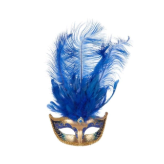 Venedig Maske Med Fjer Blå