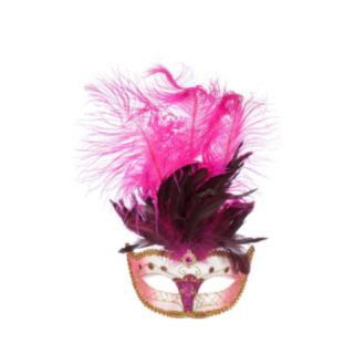 Venedig Maske Med Fjer Pink