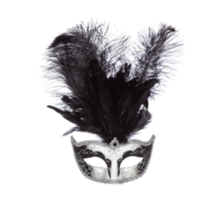 Venedig Maske Med Fjer Sølv/Sort