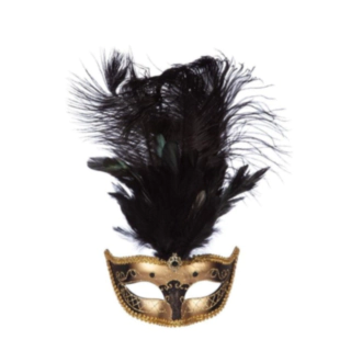 Venedig Maske Med Fjer Guld/Sort