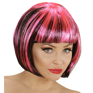 Kort Stribet Paryk Sort/Pink