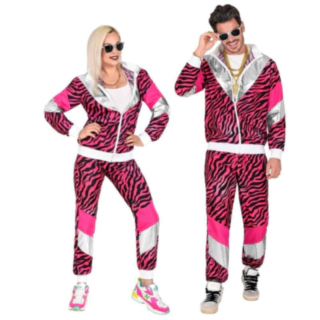Pink 80'er Tiger Træningsdragt Kostume