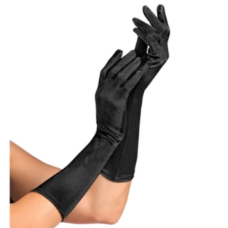 Lange Satinhandsker Sort