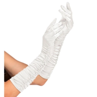 Lange Satin Plisséhandsker Hvid