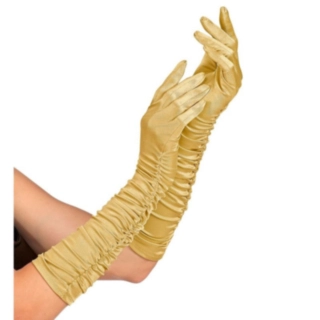 Lange Satin Plisséhandsker Guld