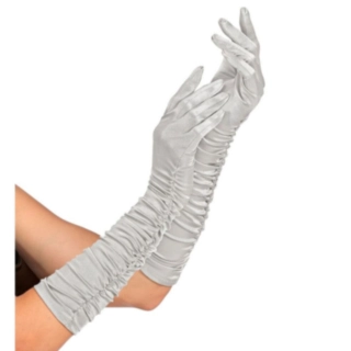 Lange Satin Plisséhandsker Sølv