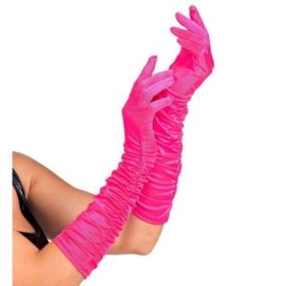 Lange Satin Plisséhandsker Pink