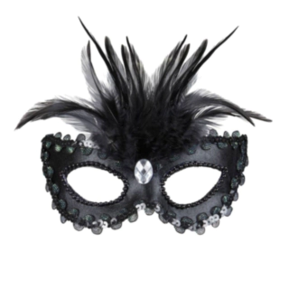 Venedig Maske Med Fjer Sort