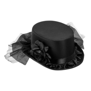 Sort Cylinderhat Med Rose Og Tyl